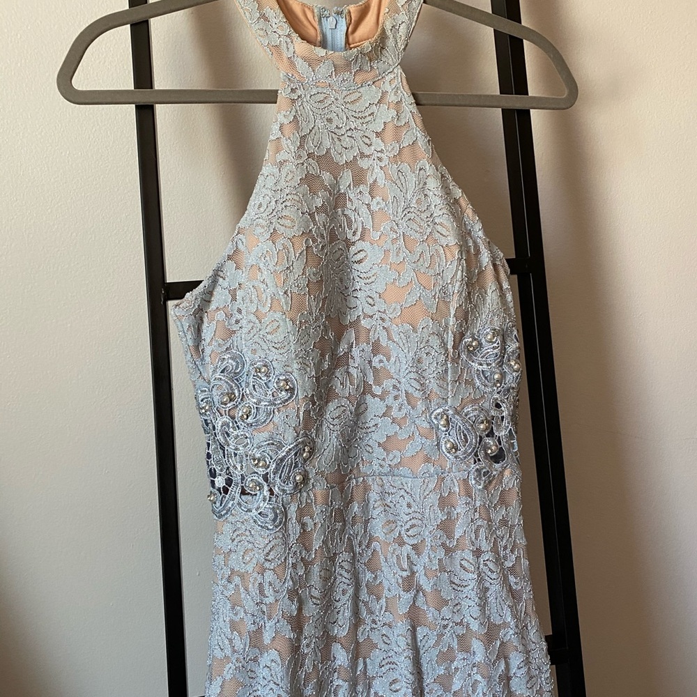 Halter top formal dress with slit